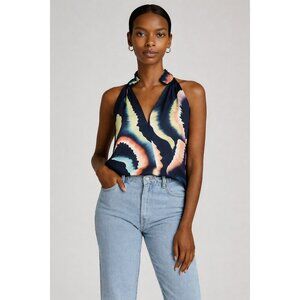 A.L.C. Silk Sleeveless Halter Blouse Statement Print Size 4 Pre-Loved